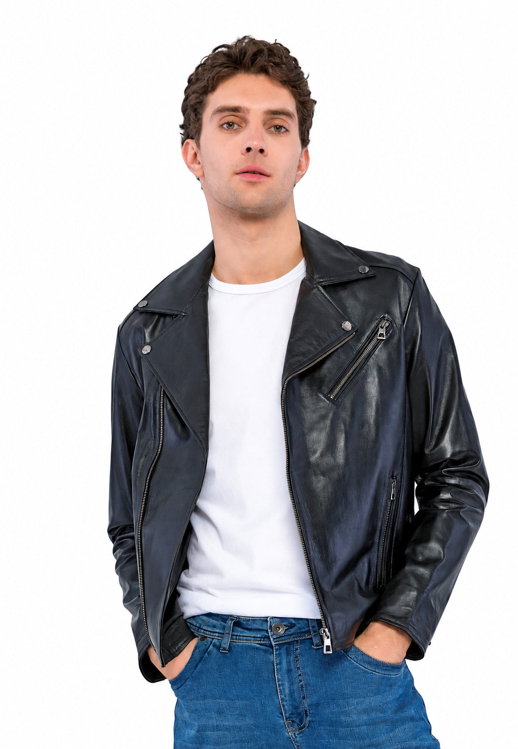 Atlas Erkek Kırlangıç Yakalı Deri Biker – Siyah – ürün görünümü 1