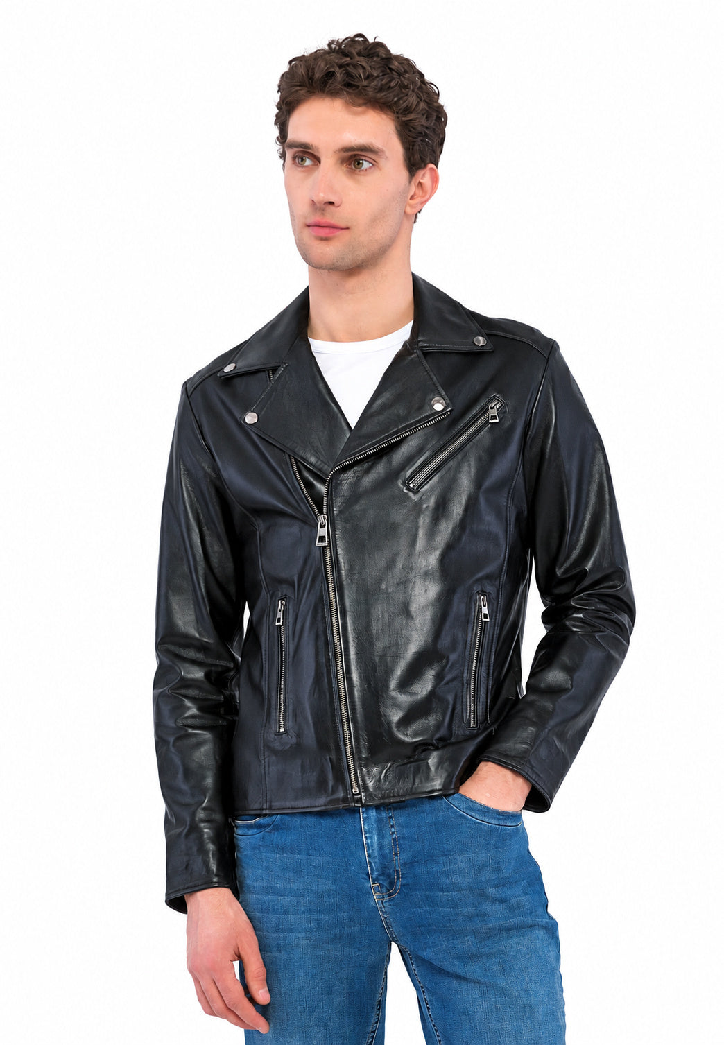 Atlas Erkek Kırlangıç Yakalı Deri Biker – Siyah – ürün görünümü 2