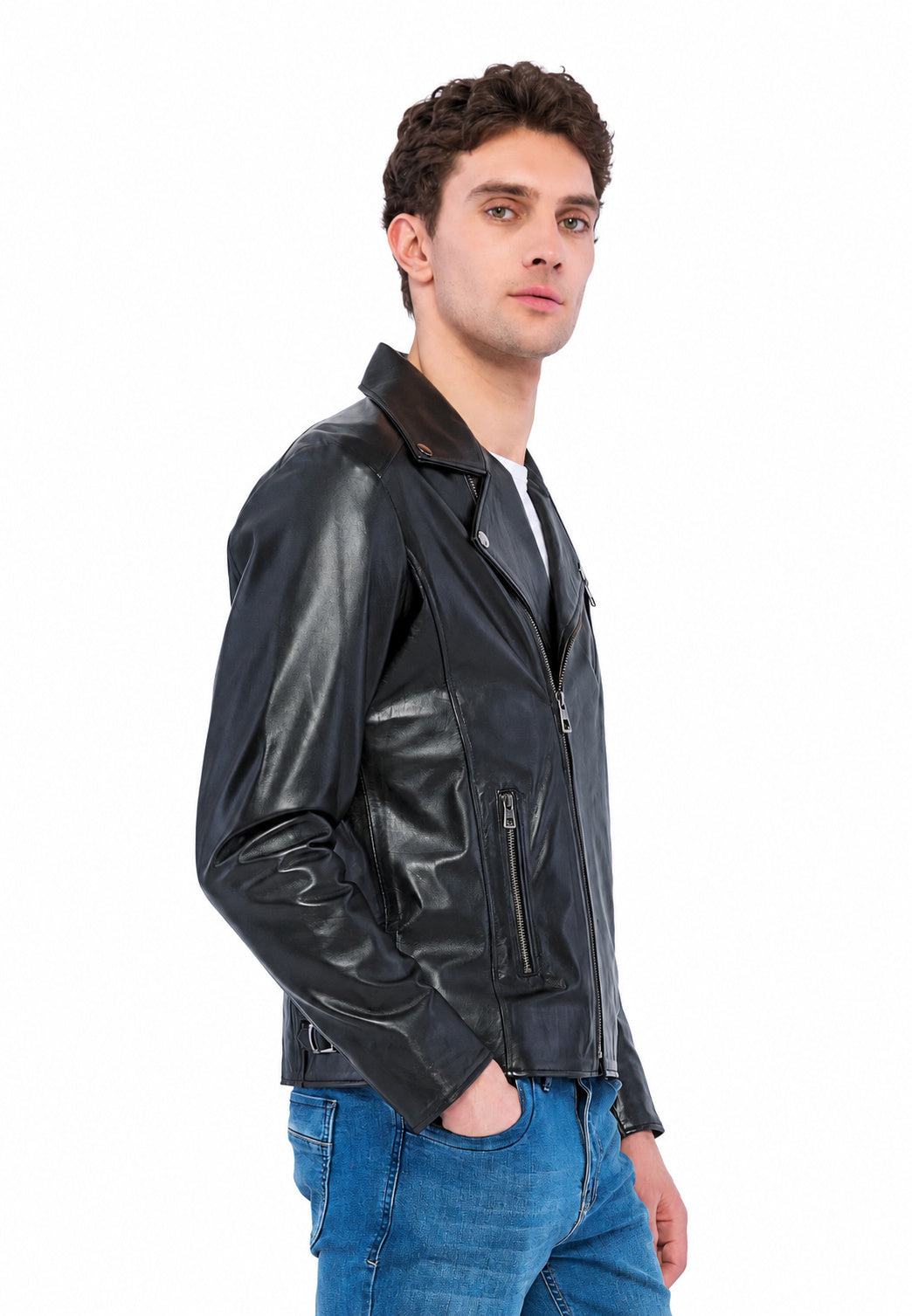 Atlas Erkek Kırlangıç Yakalı Deri Biker – Siyah – ürün görünümü 3